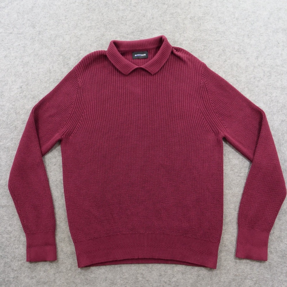 Bonobos Sweater Mens Extra Large Red Burgundy Collared Long Sleeve Knit Pullover
